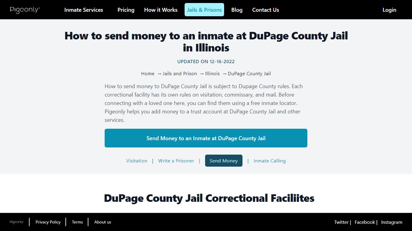 Send Money to Inmate DuPage County Jail, Illinois | Pigeonly